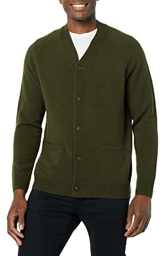 Amazon Essentials herr lamm ull V-ringad cardigan tröja (tidigare Goodthreads), mörk oliv, stor lång