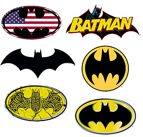 Batman Shield Sticker Pack- Logo Die Cut Vinyl Large Deluxe Stickers Variety Pack - Laptop, Water Bottle, Scrapbooking, Tablet, Skateboard, Indoor/Outdoor - Set of 6