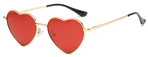 YAMEIZE Vintage Randlose Love Heart Sonnenbrille – Metall Rahmen für Damen Herren Trendige Herz Form Rot Rosa Heatt Brille Party Funky…