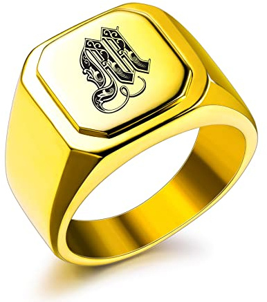 OTXIXTO Anello Iniziale per Uomo Donna Nome Personalizzato Inciso Lettera Anello Sigillo Acciaio Inossidabile Regalo per la Festa del papà Regolatori di Dimensione Dell'anello (Oro, Taglia17)