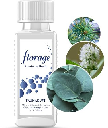 Florage 100ml Saunaaufguss RUSSISCHE BANJA - 50 Jahre Erfahrung als deutsche Duftmanufaktur, hochergiebiges Aufgussmittel für die Sauna, viele Aufguss Düfte, vegan und ohne Tierversuche, auch als Set