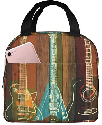 XVBCDFG Bolsa de almuerzo de arte de guitarras para oficina al aire libre, papel de aluminio portátil, aislamiento grueso y bolsa Bento para mantener fresco
