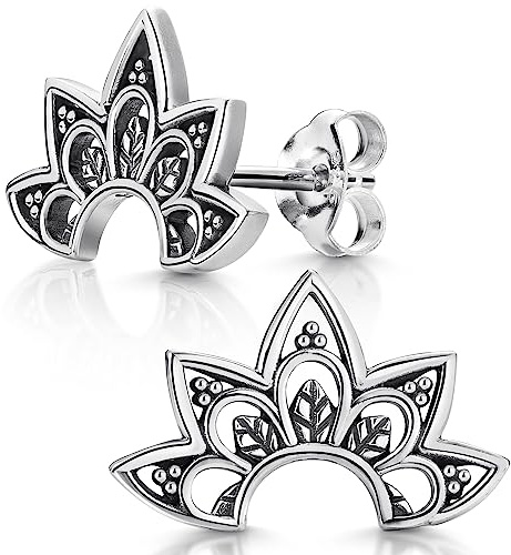 Ohrstecker Silber 925 Mandala Blume - Boho Ohrringe Damen SO-301 | Filigrane Silberohrringe 10 x 15mm aus hautfreundlichem 925 Sterling Silber für Frauen von MATERIA by Matthias Wagner