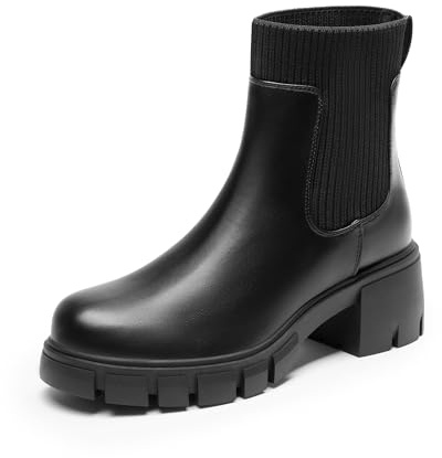 DREAM PAIRS Botas y botines de mujer con tacón grueso,Size 38,Negro,SDAB2312W