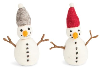 Én Gry & SIF Schneemann zum Hinstellen aus Filz, Weihnachtsdeko, Hand-Made & fair-Trade | 2er Set rot, grau 12cm