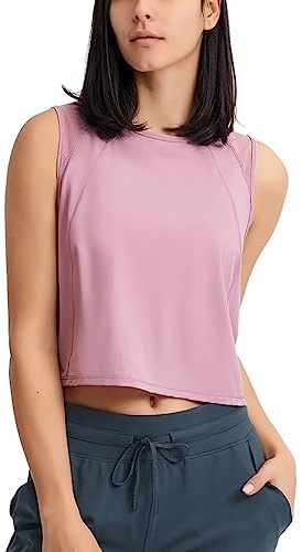 Hanyomo Mujer Yoga Ejercicio Camisetas sin mangas Aptitud física Culturismo Chaleco recortado Atlético Camisetas sin mangas Rosado L
