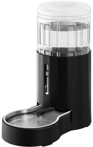 JUNSPOW 7L Stainless Steel Pet Water Dispensers, Large Capacity Gravity Pet Waterer, No Electricity & Ultra-Silent Automatic Water Dispenser for Large Dogs/Multi-cat Household,Black