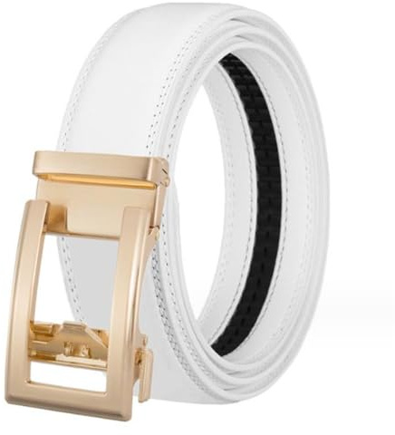 Yorggvel Herren Gürtel Echt Leder,Männer Freizeit Gürtel mit Ratsche Legierung Automatische Schnalle in Gold,Breite 3.5CM,Mehrfarbig (weiß, Länge 110cm)