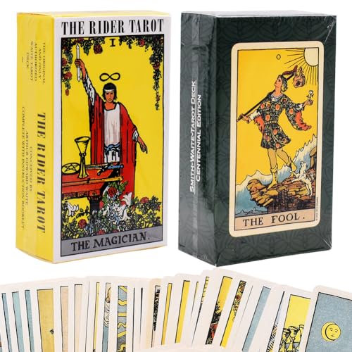 Tarotkarten für Anfänger,Taro-t Cards Set with Colorful Box,Taro-t Rider Waite Tarot-Deck Zukunft Erzählen Spiel Schicksal Vorhersage Karten Kit,Vintage Brettspiele,Familienparty Spaß Anfänger Kartens