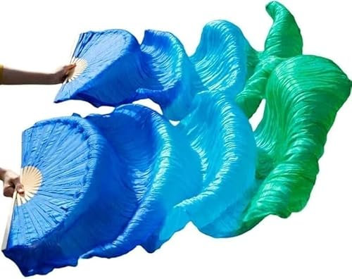 Tanzfächer, langer Seidenfächer, Bauchtanzfächer, Handfächer aus Seide, lange Fächer aus Seide, echte/imitierte Seide, 1 Paar Bauchtanz-Schleierfächer, handgefertigt, gefärbt, Leistung, Bauchtanz, nat