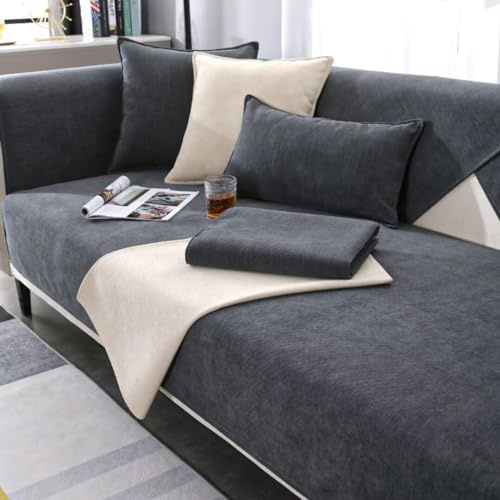 BohrenCL Sofa Überzug, Chenille Sofadecke, rutschfest, Dunkelgrau, 110 x 180CM