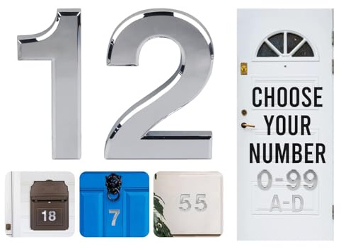 Rubigo Numéros de porte effet chromé 7,6 cm 0-99 à coller sur numéro de porte, numéros de maison ABS auto-adhésifs argentés 3D pour portes, boîtes aux lettres, chambres d'hôtel (12)