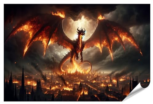 islandburner XXL Bild Poster Riesiger Drache aus Lava epische Szene weitreichende Auswirkungen Premium Bilder Fotodruck