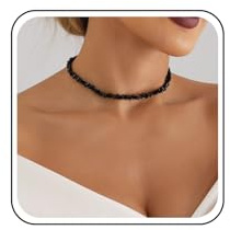 Inilbran Boho Unregelmäßige Perlen Choker - Schwarzer Onyx Kristall Choker - Vintage Chip Stein Perlen Schmuck - Unregelmäßige Natürliche Steinperlen Halskette Für Frauen