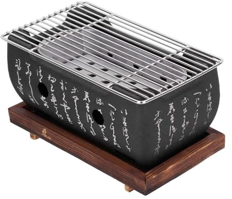 Barbacoa Japonesa, Barbacoa De Carbón De Mesa Japonesa, Barbacoa De Carbón De Madera Con Pie, Barbacoa Portátil Con Rejilla Y Base De Madera, Barbacoa Japonesa Al Aire Libre Duradera Para Barbacoa