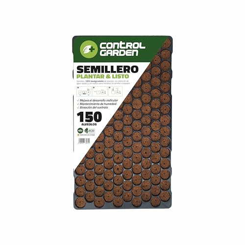 + control GARDEN Bandeja de Semilleros de Germinación 150 Alveólos | Propagador de Semillas con Tierra y Orificio para Semilla o Planta | Mejor Desarrollo Raíces | Biodegradable