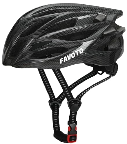 Favoto Fahrradhelm für Erwachsene Fahrrad Helmet mit Abnehmbarer Innenfutter Verstellbar Rennradhelm Rollerhelm Mountainbike MTB Helm für Herren Damen Kohlefasern M (55-58cm)