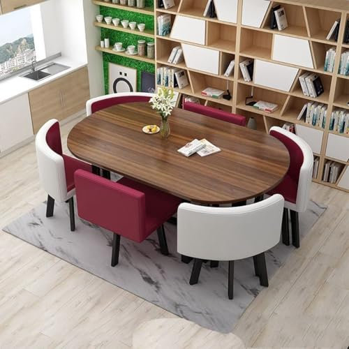 EpuzeR Oval Esstisch mit 6 Stühlen Set, 90 * 150cm Konferenztisch Meetingtisch Esszimmerset mit Tischbeine for Familientreffen Geeignet(14)