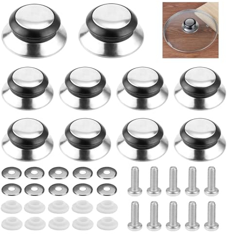 Rairsky 10 Stück Topfdeckelgriff, Deckelgriff für Glasdeckel, Topfdeckel Griff Edelstahl, Verbrühungshemmender Topfdeckel Hitzebeständiger Griff für Pfannen mit Flachem Boden und Kochgeschirr