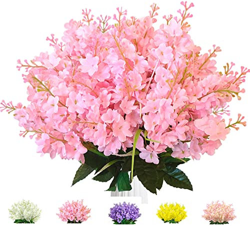 XIAO HUA Lot de 6 bouquets de fleurs artificielles de glycine et jacinthe résistantes aux UV pour vase, décoration d'intérieur, extérieur, jardin, clôture, restaurant, hôtel, fausse décoration (rose)
