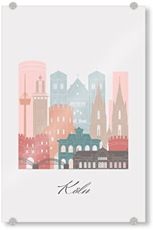 artboxONE Acrylglasbild 75x50 cm Städte Kölner Skyline im Pastellstil Bild hinter Acrylglas - Bild köln Boho böhmisch