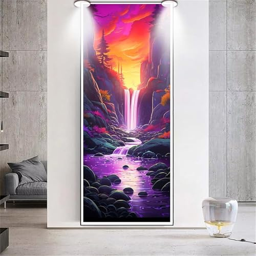Diamond Painting Sonnenuntergang Wasserfall，Diamond Painting Erwachsene Groß 60x150cm，Diamant Painting Round steine Bilder，Diamond Art zubehör cross stitch kit，diamond Stickerei set Home Dekor H33