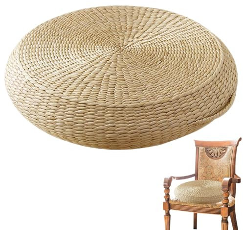 Naqqios Tatami Bodenkissen – Tatami-Kissen aus atmungsaktivem Rattan, Japanisches Bodenkissen | rundes Sitzkissen aus Strohgewebe, Meditation, Yogamatte, handgefertigt