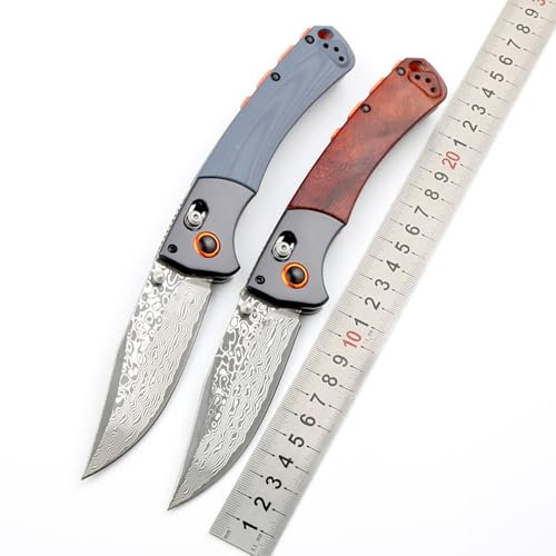 Joa Taschenmesser 9.3 Klappmesser aus Damast Stahl Damaszener & Holzgriff Faltbar Outdoor edc messer Survival Jagdmesser Scharfes Einhandmesser Allzweckmesser mit Axis lock & Clip, Fasching Karneval
