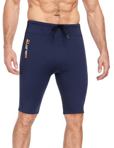 GoldFin Mens Wetsuit Pants, Wet Suit 2mm Neoprene Adjustable Drawstring Shorts for Water Sports Swimming Surfing Snorkeling Kayaking Diving, Navy Short,X-Large