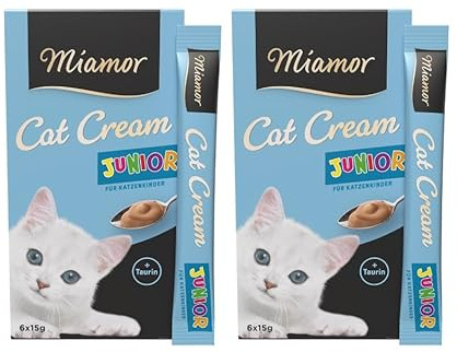 Miamor Cat Cream Junior | leckerer Snack für Kätzchen mit Taurin | ohne Zuckerzusatz | Doppelpack (2 Tafeln zu je 6x15g)