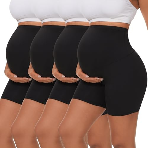 Dalavch 4 Pack Women's Maternity Yoga Shorts Over The Belly Pregnancy Biker Workout Active Athletic Pregnant Shorts 5” 4 Black Medium