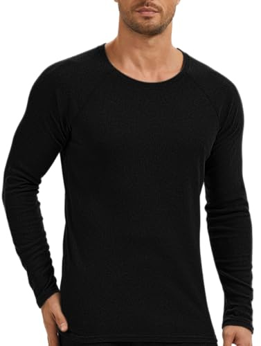 AMZSPORT Maglia Termica Uomo Manica Lunga Invernale Intimo Termico Palestra Running Sportiva, Nero XL