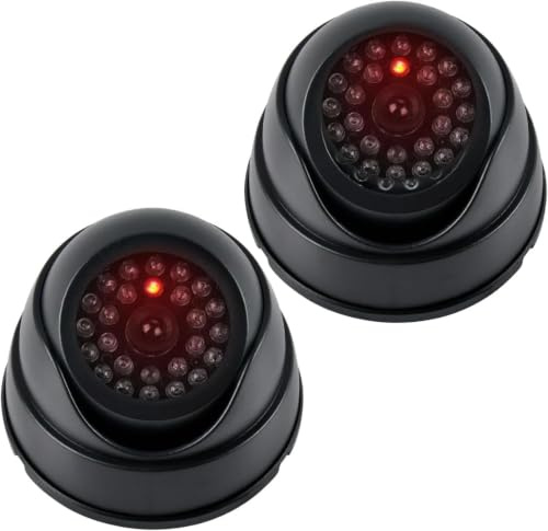 MEESOGA 2Pack Dummy Cameras Outdoor & Indoor Fake Dummy Camera CCTV Security Camera with Flashing LED Light, Waterproof Fake Cameras with Warning Sticker & Screws Included