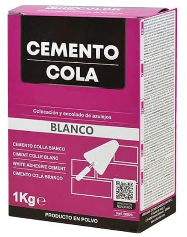 YIJIA | Cemento Cola Blanco en polvo, Preparado de cemento, Indicado para para colocación y encolado de azulejos, Alta Adherencia, Uso interior y exterior, Formato 1 Kg, Color Blanco