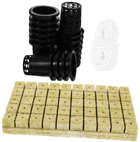 Outanaya Kit de Plantación Hidropónica Soporte para Plantas Hidropónicas, Jardinera de Plástico 25x25x40mm Cubos de Lana Mineral y Riego Automático para Cultivo en Huertos Urbanos