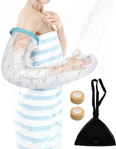 Donvuka Wasserdichter Gipsverband Duschhandschuh für Erwachsene mit Armschlinge und 2 Selbsthaftende Binde, Wiederverwendbar Gipsschutz Wasserdicht Arm, Armschutz Beim Baden (Langer Arm)