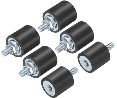 QUARKZMAN 6 stycken M4 x 10 mm gummiisolatorer med gängstift 15 x 15 mm hane kvinnlig vibrationsdämpare galvaniserade cylindriska gängstöd med 6 stycken M4-låsmuttrar