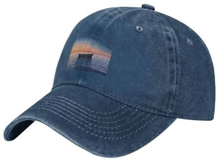 WHJSSF Black Adult Baseball Cap Hat Sailing Boat Under The Setting Sun Pattern for Men and Women Stylish Durable, Navy Blue, One size