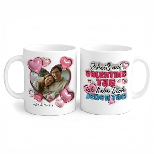 Love Faith personalisierte Tasse 325 ml - Valentinstag 3D - Foto & Namen | Edle Keramiktasse im 3D-Look mit Foto-Upload - Wähle Foto & Namen für euer Pärchen - Romantisches Paar-Geschenk