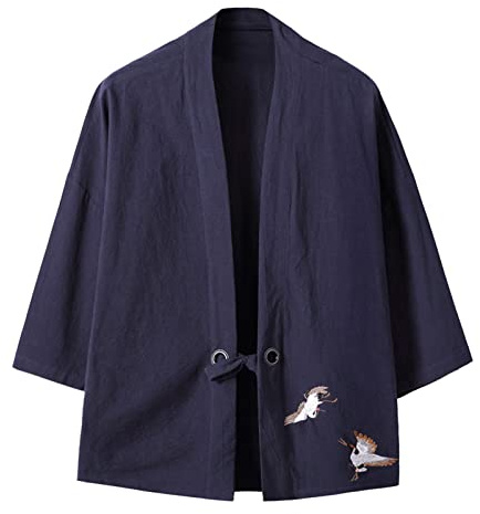Generisch Yukata Lin Hommes Kimono Baggy Coton Imprimé Manteau Japonais Happi Kimono Traditionnel Japonais Vêtements Japonais Cardigan Homme Noragi Veste Yukata Manteau Cardigan