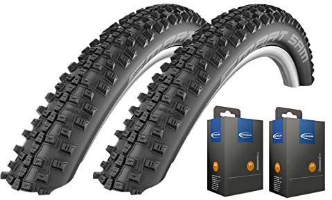 Schwalbe 2 x Smart Sam Fahrradreifen 26 x 2,10 54-559 + 2 Schläuche DV13, Schwarz, Stadtrad, Semi-Slick, Reifen