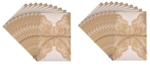 Hochzeit EinladungsKarten,20er Pack Retro Hochzeitseinladung Laser Geschnitten mit Leeren Kraftpapier Innenbögen,Umschlag und Juteschnur Handgefertigte Vintage Karte für Hochzeit Geburtstag Muttertag