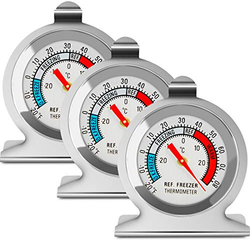 Refrigerator Freezer Thermometer Classic Large Dial Fridge Thermometers Fahrenheit and Celsius Cooler Temperature Monitor with Indicator(3 Pcs)