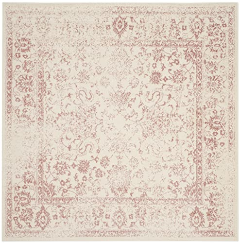 Safavieh Tappeto Angosciato per Soggiorno, Sala da pranzo, Camera da letto - Adirondack Collection, A Pelo Corto, Avorio e Rosa, 120 X 120 cm