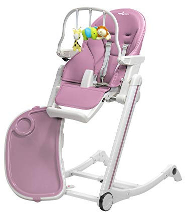 Engel & Storch Baby Hochstuhl ADELLE Babystuhl Kinderhochstuhl mitwachsender Hochstuhl Verstellbar und Klappbar, Abnehmbares Tablett und inklusive Spielebogen - in der Farbe Weiß - Pink