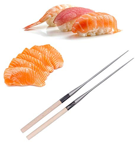 Bacchette sushi giapponesi, bacchette riutilizzabili in acciaio inossidabile Bacchette da cucina chef con manico in legno per ristorante domestico(180mm)