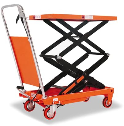Tory Carrier Double Scissor Lift Table Cart, 330 Lbs Capacity, Hydraulic Lift Cart 43.3 Lifting Height, Manual Scissor Lift Table W/4 Wheels, Foot Pump, Elevating Hydraulic for Material Handling