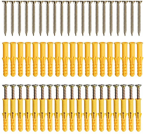 50 Stück Mauerwerk Ziegel Beton Wandbefestigung Schrauben, Schrauben und Dübel-Set, selbstschneidende Trockenbau-Madenschrauben, Wandankerbolzen, Kunststoff- Expansionsrohr-Säulenanker – M6 x 40mm