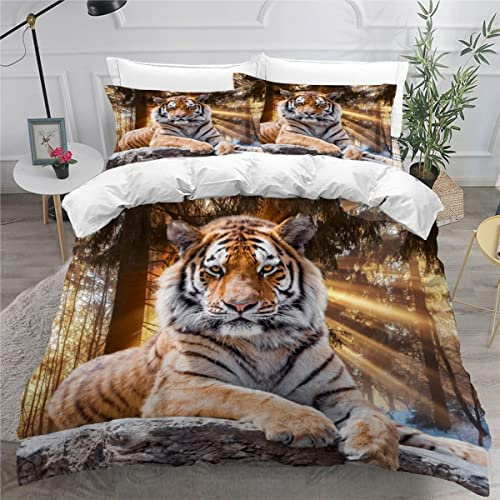 ZLKEJI Bettwäsche Set Tiger 135x200cm Dschungeltiere Bettbezug Lustiges Tier 3D Bedruckte Betten für Kinder Jungen Mädchen Thema Raumdekor Kuschelig