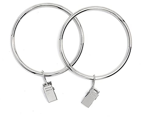 20x EWANTO Vorhangringe Silber glänzend 45 mm Durchmesser Gardinenringe Gardinenhaken Set Metall Ring mit 18 mm Clip Vorhang Ringe mit Clips für Gardinen ohne Löcher oder Ösen Silver Curtain Rings
